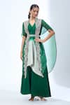 Buy_Prisho_Green Floral Embroidered Cape Asymmetric Kurta Set _at_Aza_Fashions