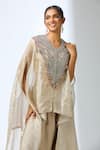 Prisho_Cream Dori Embroidered Kaftan And Draped Pant Set _Online_at_Aza_Fashions