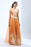 Prisho_Orange Embroidered Cape Lehenga Set _at_Aza_Fashions