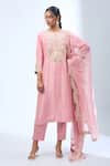 Prisho_Pink Lampi Embroidered Kurta Set _Online_at_Aza_Fashions