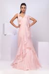 Buy_Smriti By Anju Agarwal_Pink Chiffon, Silk Embroidery, Beads Nova Pre-draped Saree Set _at_Aza_Fashions