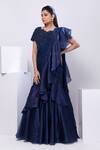 Smriti By Anju Agarwal_Blue Chiffon, Silk Sequins, Embroidery Nova Drape Saree Set _Online_at_Aza_Fashions