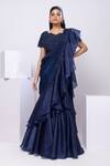 Buy_Smriti By Anju Agarwal_Blue Chiffon, Silk Sequins, Embroidery Nova Drape Saree Set _at_Aza_Fashions