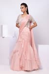 Smriti By Anju Agarwal_Pink Organza Embroidery V-neck Pre-draped Saree Set _Online_at_Aza_Fashions