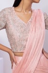 Buy_Smriti By Anju Agarwal_Pink Organza Embroidery V-neck Pre-draped Saree Set _Online_at_Aza_Fashions