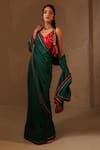 Buy_Avaha_Gulaal Dark Green Saree _at_Aza_Fashions
