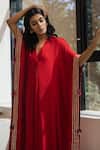 Avaha_Red Sindoori Kaftan With Tassel Trim _at_Aza_Fashions