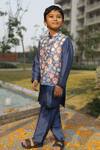 Buy_Taber Tikri_Blue Floral Printed Nehru Jacket Set For Boys _at_Aza_Fashions