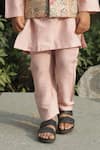 Taber Tikri_Pink Cotton Silk Kurta Set With Jacket For Boys _Online_at_Aza_Fashions