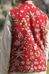 Shop_Taber Tikri_Red Floral Work Nehru Jacket Set For Boys _at_Aza_Fashions