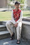 Buy_Taber Tikri_Red Floral Work Nehru Jacket Set For Boys _at_Aza_Fashions