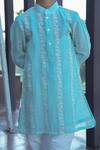 Taber Tikri_Blue Floral Embroidered Kurta Set For Boys _Online_at_Aza_Fashions