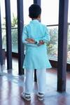 Shop_Taber Tikri_Blue Floral Embroidered Kurta Set For Boys _at_Aza_Fashions