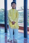 Buy_Taber Tikri_Floral Print Yellow Kurta Set For Boys _at_Aza_Fashions