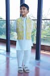 Buy_Taber Tikri_Yellow Embroidered Nehru Jacket Set For Boys _at_Aza_Fashions