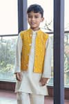 Buy_Taber Tikri_Yellow Straight Line Kurta Set For Boys _Online_at_Aza_Fashions