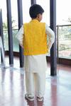 Shop_Taber Tikri_Yellow Straight Line Kurta Set For Boys _at_Aza_Fashions