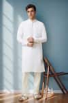 Buy_Arihant Rai Sinha_White Linen Embroidery Pure Long Kurta _at_Aza_Fashions