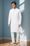 Arihant Rai Sinha_White Linen Embroidery Pure Long Kurta _at_Aza_Fashions