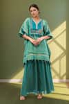 Buy_Samyukta Singhania_Green Tissue Tassels, Embroidery V-neck Kaftan Set _at_Aza_Fashions