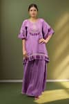 Buy_Samyukta Singhania_Purple Crepe Tassels, Embroidery Round Neck Digital Handwork Kaftan Set _at_Aza_Fashions
