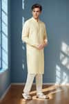 Buy_Arihant Rai Sinha_Yellow Linen Embroidery Pure Long Kurta _Online_at_Aza_Fashions