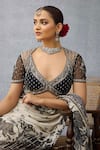 Buy_Torani_Black Net Sequins, Embroidery V-neck Kalamkari Aavya Designer Blouse _at_Aza_Fashions