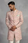 Buy_Gargee Designers_Peach Polyester, Silk, Cotton Embroidery Designer Indowestern Sherwani Set _Online_at_Aza_Fashions