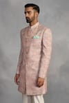 Gargee Designers_Peach Polyester, Silk, Cotton Embroidery Designer Indowestern Sherwani Set _at_Aza_Fashions
