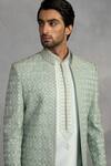 Shop_Gargee Designers_Mint Polyester, Viscose Embroidery Zeb Indowestern Sherwani Set_Online_at_Aza_Fashions