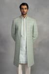 Gargee Designers_Mint Polyester, Viscose Embroidery Zeb Indowestern Sherwani Set_at_Aza_Fashions