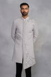 Shop_Gargee Designers_Gray Polyester Embroidery Designer Indowestern Sherwani Set _Online_at_Aza_Fashions