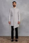Buy_Gargee Designers_Gray Polyester Embroidery Designer Indowestern Sherwani Set _at_Aza_Fashions