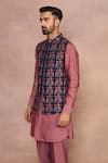 Shop Gargee Designers Blue Linen, Cotton, Silk Embroidery Chhand Pink Bundi Set Online at Aza Fashions Shop_Gargee Designers_Blue Linen, Cotton, Silk Embroidery Chhand Pink Bundi Set_Online_at_Aza_Fashions