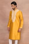 Gargee Designers_Yellow Embroidered Mustard Kurta Set _at_Aza_Fashions