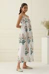 Musal_Ivory Cotton Embroidery V-neck Floral Print Maxi Dress _Online_at_Aza_Fashions
