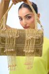 Shop_Nazaakat By Samara Singh_Gold Beads, Fringe Beaded Clutch Bag _Online_at_Aza_Fashions