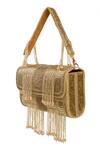 Nazaakat By Samara Singh_Gold Beads, Fringe Beaded Clutch Bag _at_Aza_Fashions
