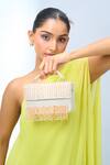 Buy_Nazaakat By Samara Singh_Off White Beads, Fringe Beaded Velvet Clutch _at_Aza_Fashions
