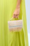 Shop_Nazaakat By Samara Singh_Off White Beads, Fringe Beaded Velvet Clutch _Online_at_Aza_Fashions