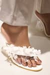 Shradha Hedau Footwear Couture_White Fabric Flowers Floral Embellished Heels _at_Aza_Fashions