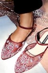 Buy_Shradha Hedau Footwear Couture_Burgundy Embroidered Organza Kiara Flats _at_Aza_Fashions