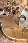 Shop_Shradha Hedau Footwear Couture_Gold Sequins, Beads, Fabric Flowers Designer Floral Embellished Heels _at_Aza_Fashions