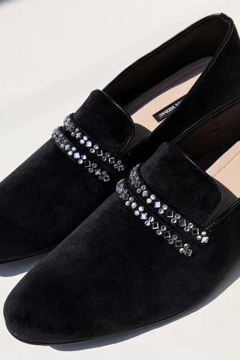 Shop_Shradha Hedau Footwear Couture_Black Embellished Velvet Suede Flats _Online_at_Aza_Fashions