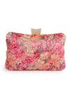 Nazaakat By Samara Singh Pink Embroidery, Beads Floral Clutch With Sling at Aza Fashions Nazaakat By Samara Singh_Pink Embroidery, Beads Floral Clutch With Sling _at_Aza_Fashions