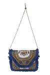 Shop_Nazaakat By Samara Singh_Blue Embroidery, Fringe Designer Embellished Handbag With Sling _at_Aza_Fashions