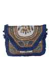 Shop_Nazaakat By Samara Singh_Blue Embroidery, Fringe Designer Embellished Handbag With Sling _Online_at_Aza_Fashions