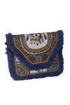 Nazaakat By Samara Singh_Blue Embroidery, Fringe Designer Embellished Handbag With Sling _at_Aza_Fashions