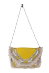 Shop_Nazaakat By Samara Singh_Yellow Sequins, Beads Embellished Silk Handbag _at_Aza_Fashions