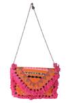 Shop_Samyukta Singhania_Peach Embroidery, Tassels Designer Handbag With Sling _at_Aza_Fashions